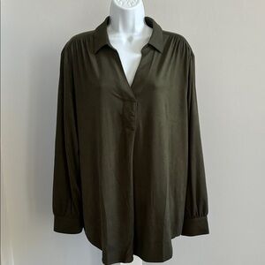Well Worn Dark Olive Tunic Blouse- XXL -New